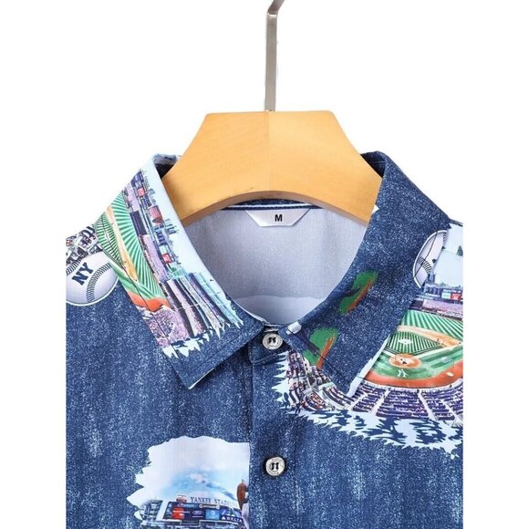 New New York Baseball Button Up Shirt Sea Blue Men's - Picture 3 of 5